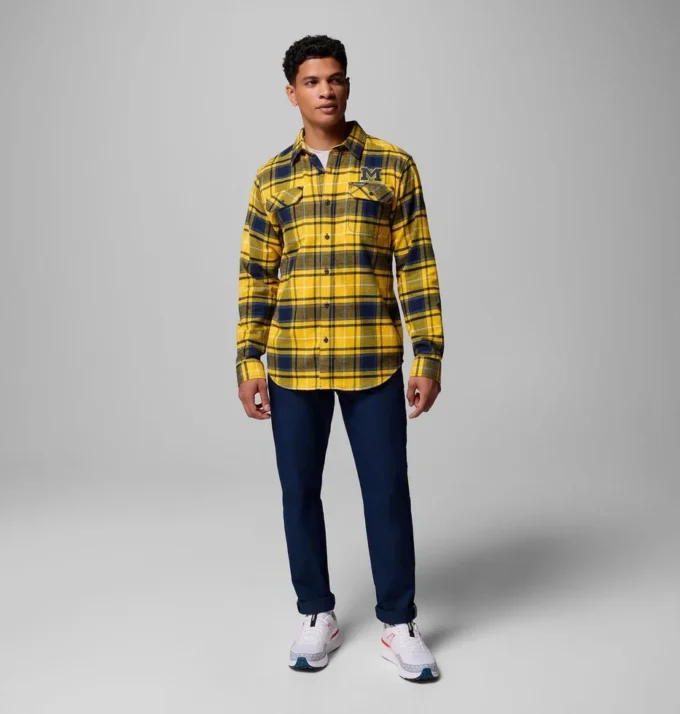 Men Collegiate Flare Gun™ Flannel Long Sleeve Shirt – Michigan