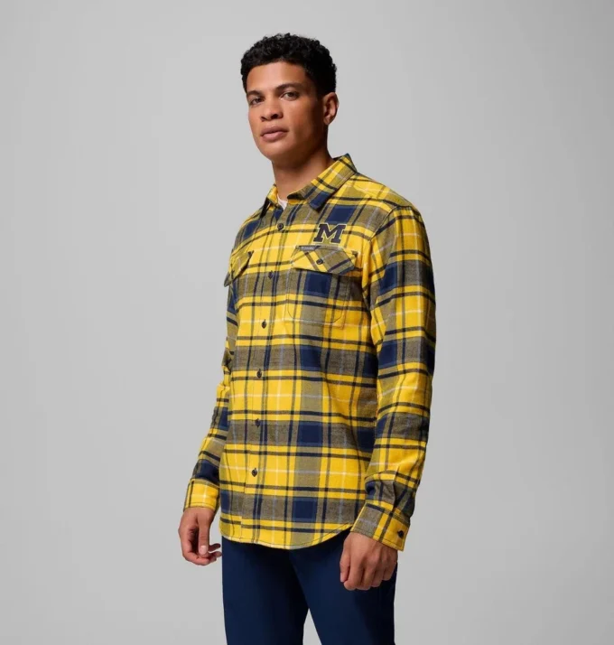 Men Collegiate Flare Gun™ Flannel Long Sleeve Shirt – Michigan
