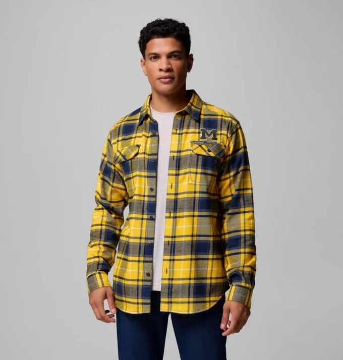 Men Collegiate Flare Gun™ Flannel Long Sleeve Shirt – Michigan