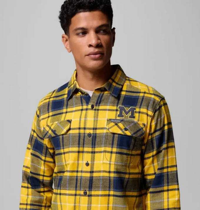 Men Collegiate Flare Gun™ Flannel Long Sleeve Shirt – Michigan