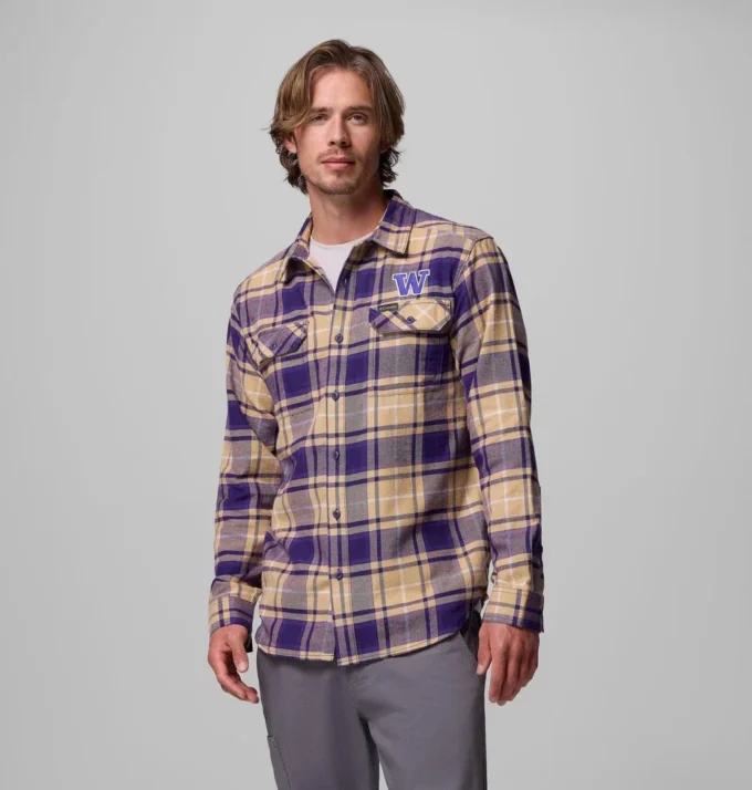 Men Collegiate Flare Gun™ Flannel Long Sleeve Shirt – Washington