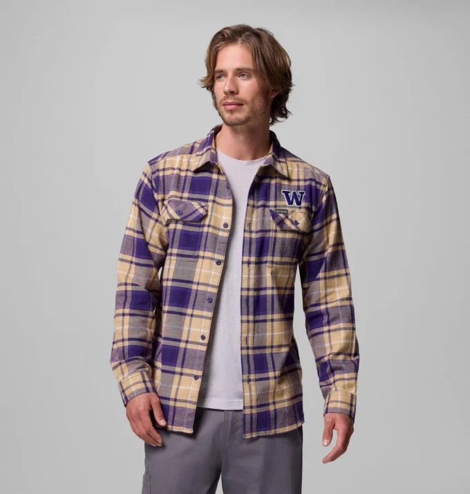 Men Collegiate Flare Gun™ Flannel Long Sleeve Shirt – Washington