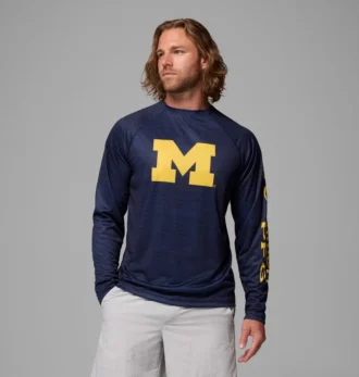 Men Collegiate PFG Terminal Tackle™ Heather Long Sleeve Shirt – Michigan