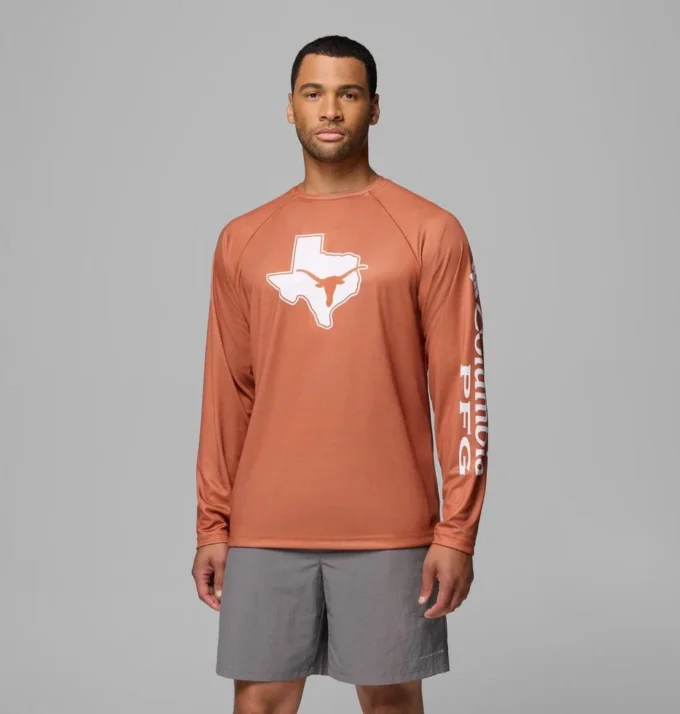 Men Collegiate PFG Terminal Tackle™ Heather Long Sleeve Shirt – Texas