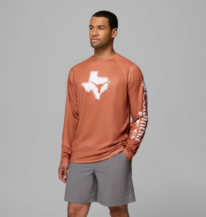 Men Collegiate PFG Terminal Tackle™ Heather Long Sleeve Shirt – Texas