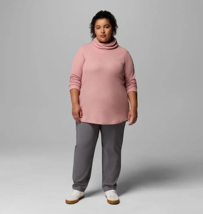 Women Holly Hideaway™ Waffle Cowl Neck Pullover – Plus Size