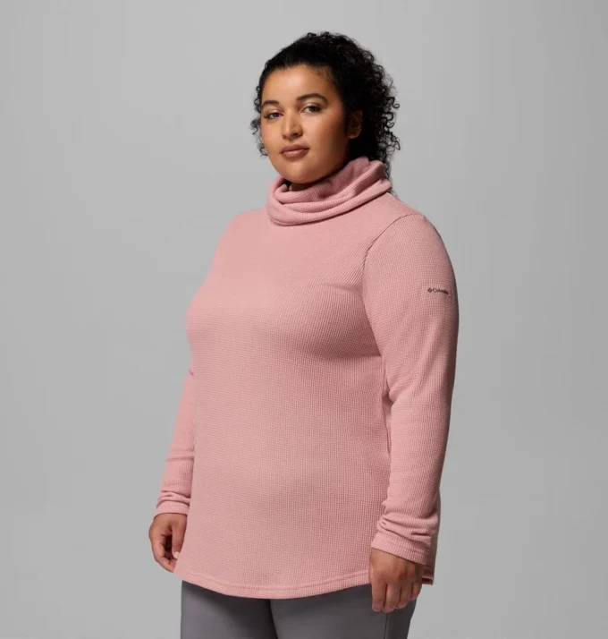 Women Holly Hideaway™ Waffle Cowl Neck Pullover – Plus Size