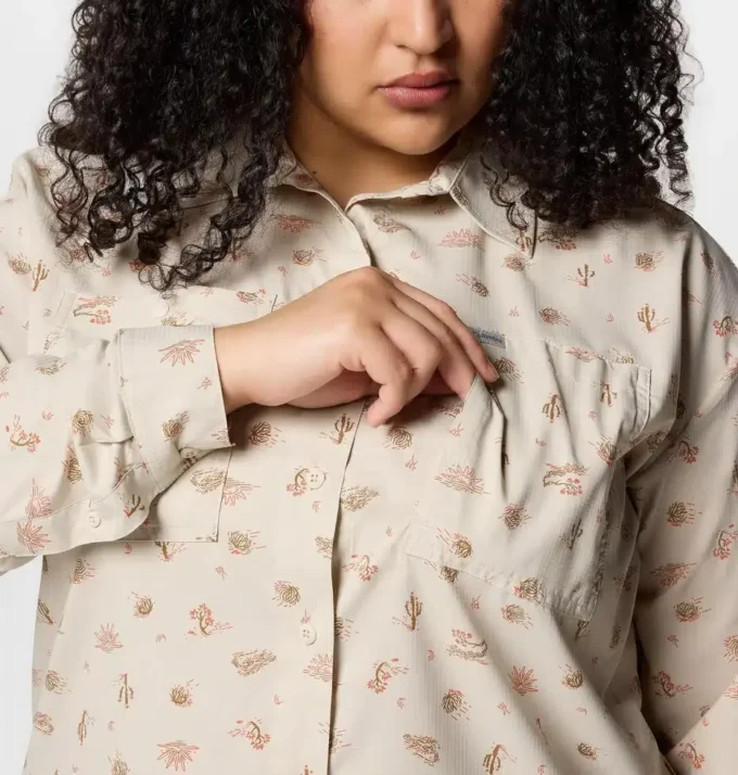 Women Silver Ridge™ Utility Patterned Long Sleeve Shirt – Plus Size